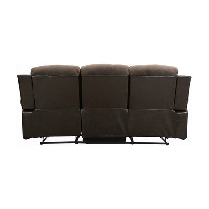 DOUBLE RECLINING SOFA, CHOCOLATE TEXTURED PLUSH MICROFIBER AND DARK BROWN PU 9700FCP-3