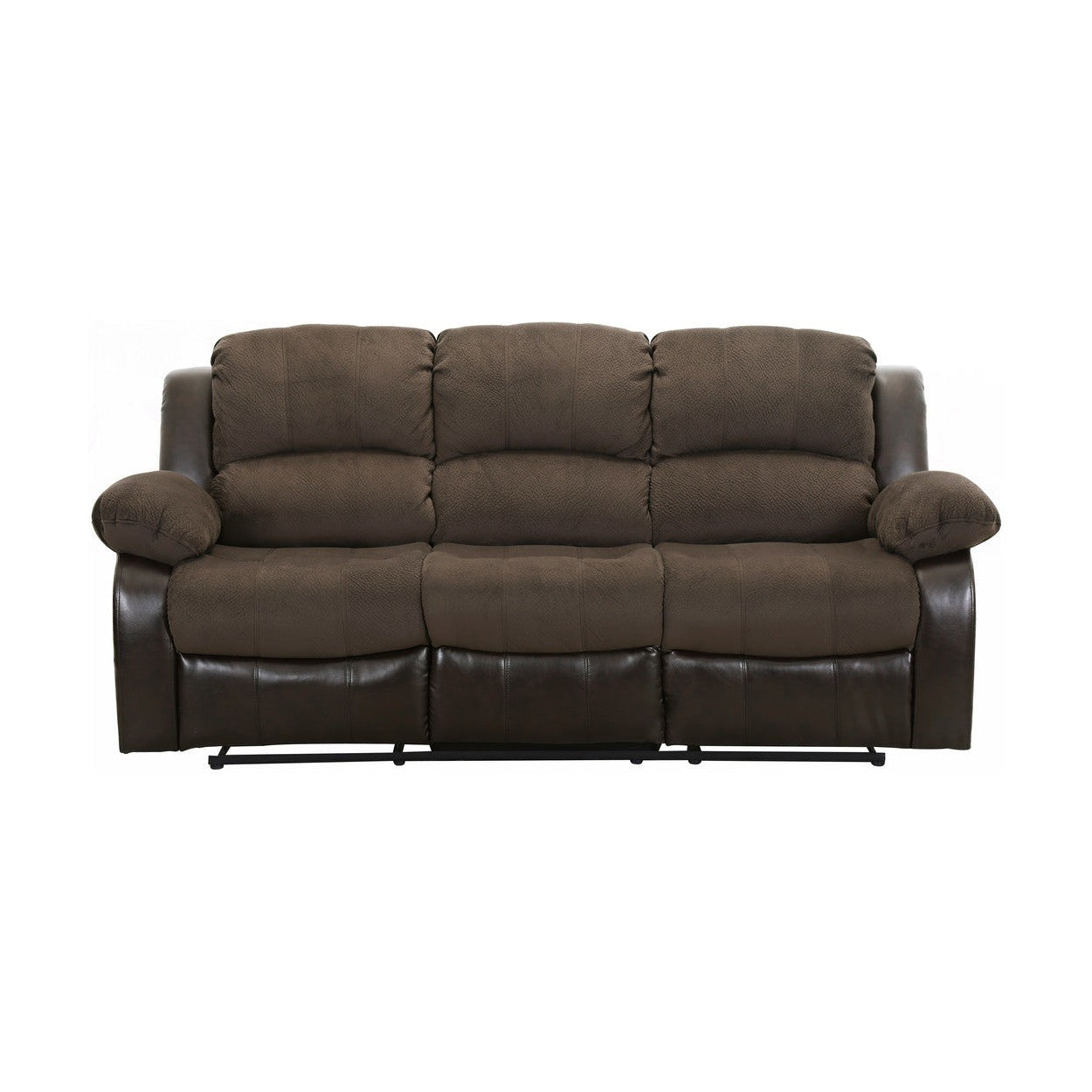 DOUBLE RECLINING SOFA, CHOCOLATE TEXTURED PLUSH MICROFIBER AND DARK BROWN PU 9700FCP-3