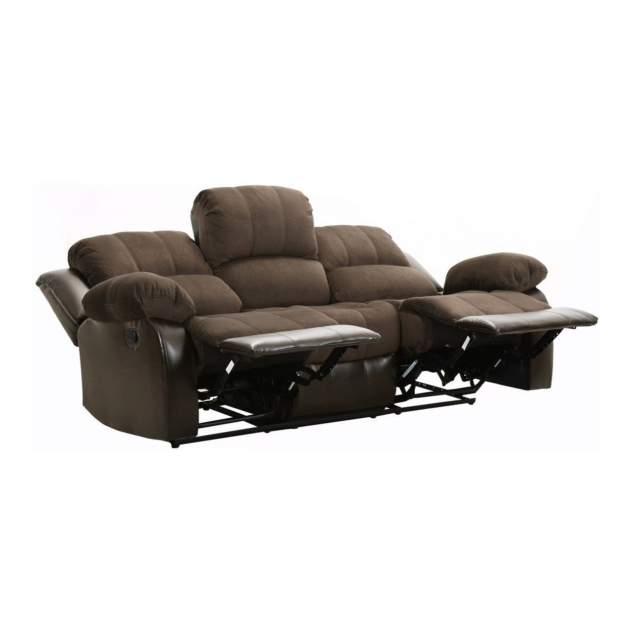 DOUBLE RECLINING SOFA, CHOCOLATE TEXTURED PLUSH MICROFIBER AND DARK BROWN PU 9700FCP-3