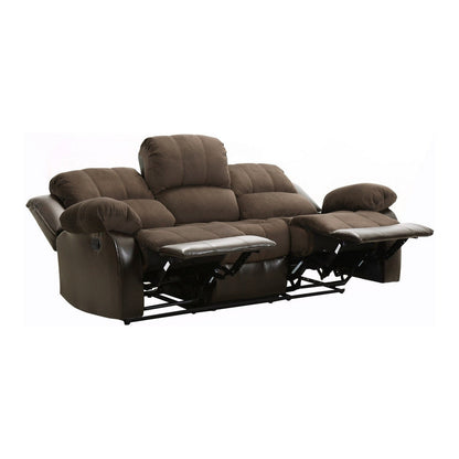 DOUBLE RECLINING SOFA, CHOCOLATE TEXTURED PLUSH MICROFIBER AND DARK BROWN PU 9700FCP-3