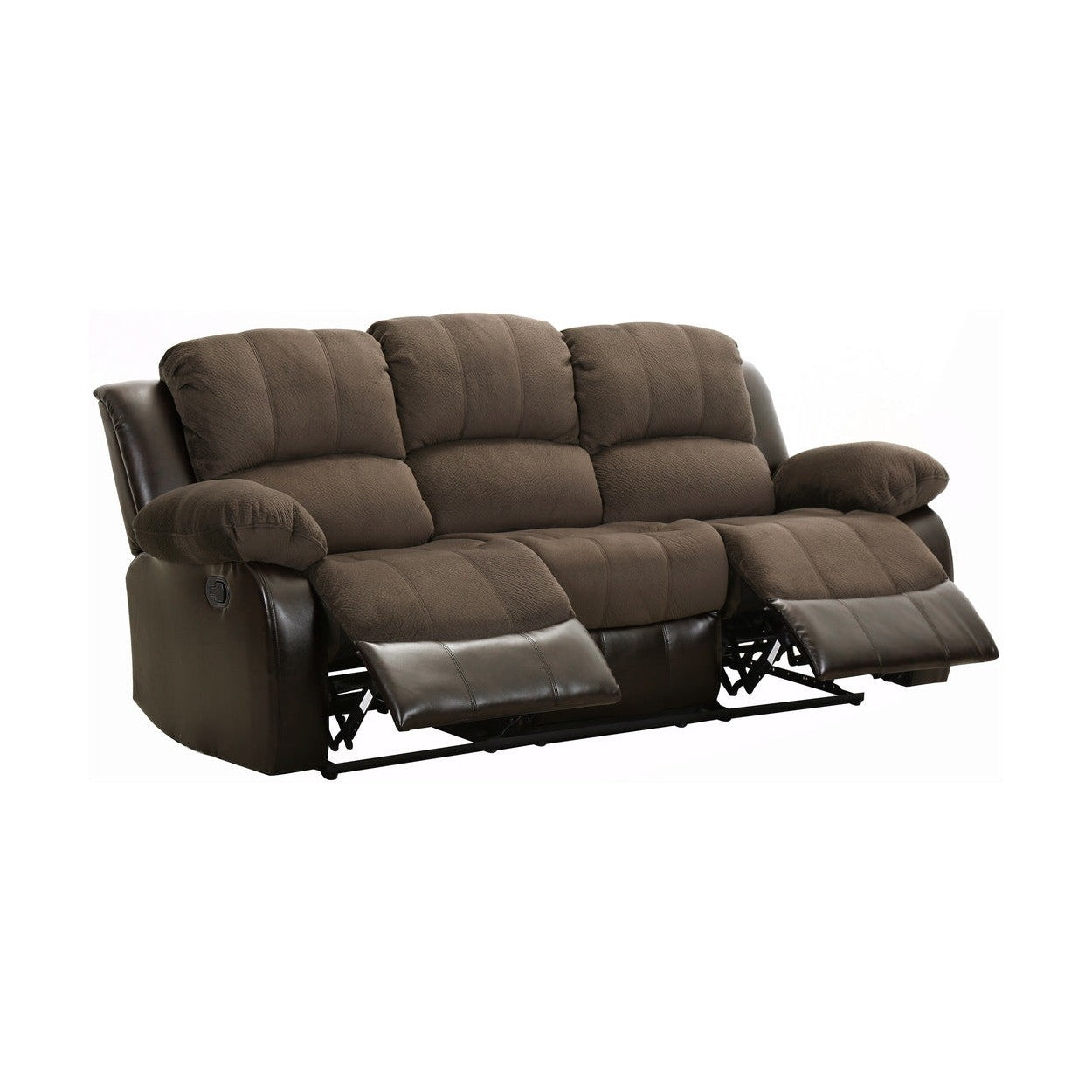 DOUBLE RECLINING SOFA, CHOCOLATE TEXTURED PLUSH MICROFIBER AND DARK BROWN PU 9700FCP-3