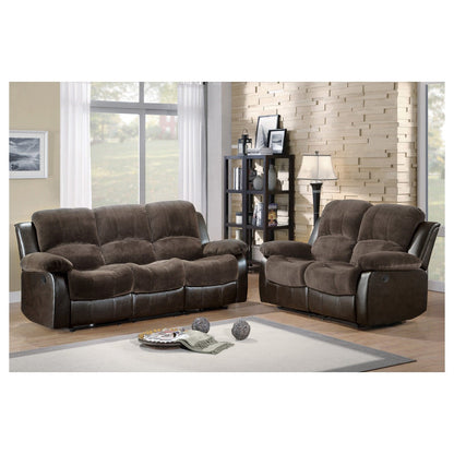 DOUBLE RECLINING SOFA, CHOCOLATE TEXTURED PLUSH MICROFIBER AND DARK BROWN PU 9700FCP-3