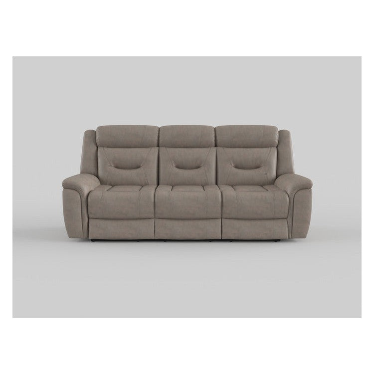 POWER DOUBLE RECLINING SOFA W/ POWER HEADRESTS &amp; USB PORTS, BROWNISH GRAY TOP GRAIN LEATHER MATCH PVC 9528BRG-3PWH