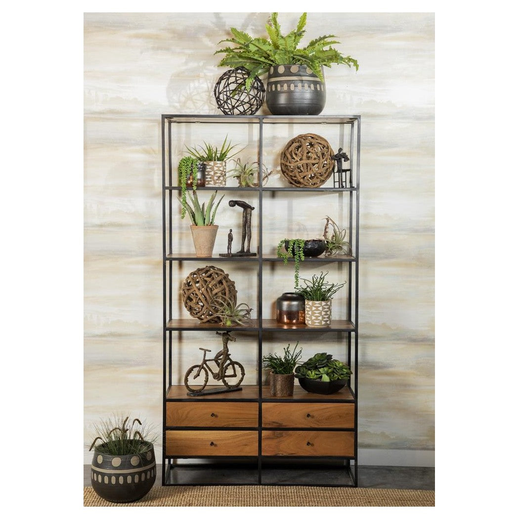 Belcroft 4-drawer Etagere Natural Acacia and Black 980056