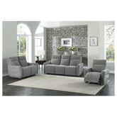 POWER D. LAY FLAT RECLINING LOVE SEAT W/ POWER HEADRESTS, DOVE 100% POLYESTER 9804DV-2PWH