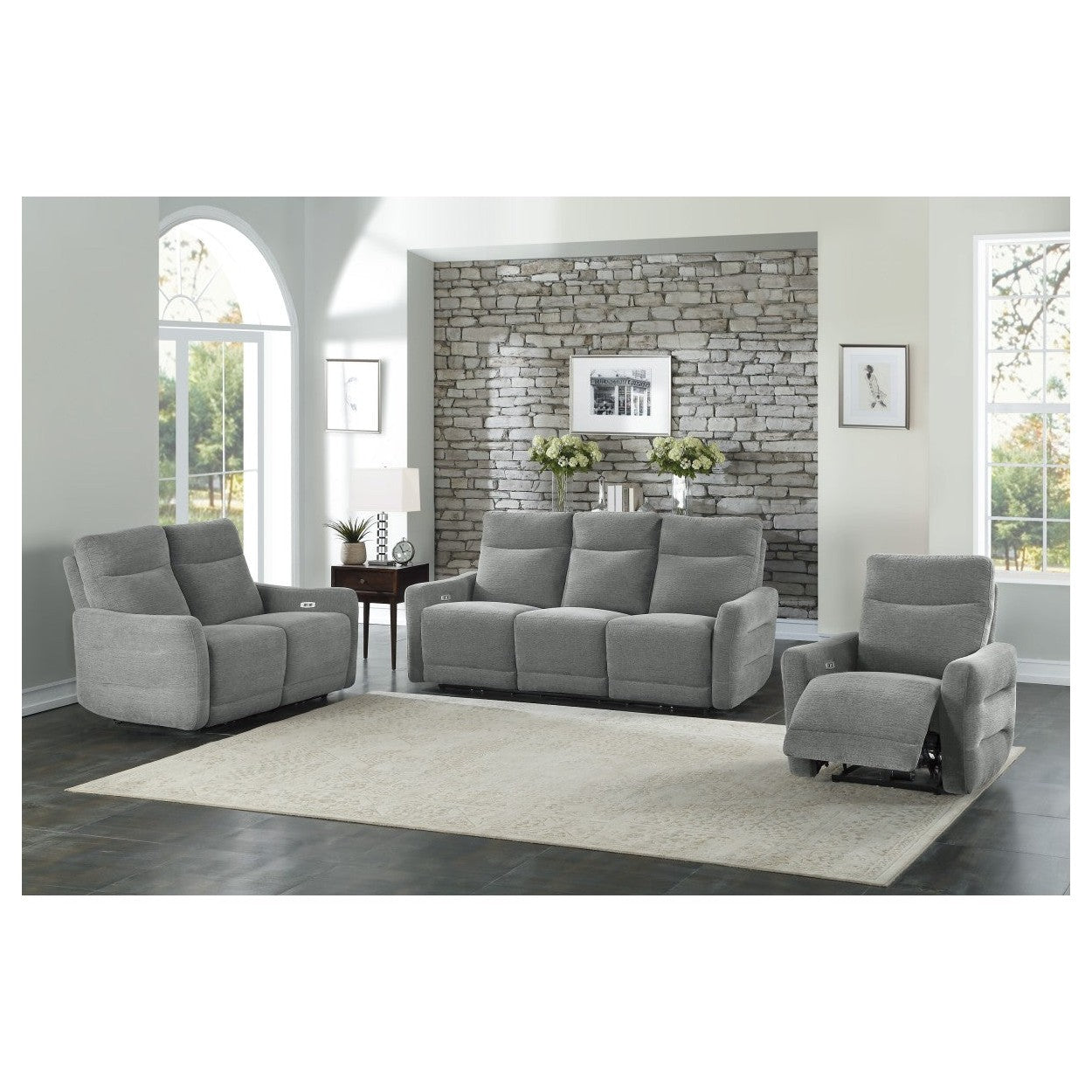 POWER D. LAY FLAT RECLINING LOVE SEAT W/ POWER HEADRESTS, DOVE 100% POLYESTER 9804DV-2PWH