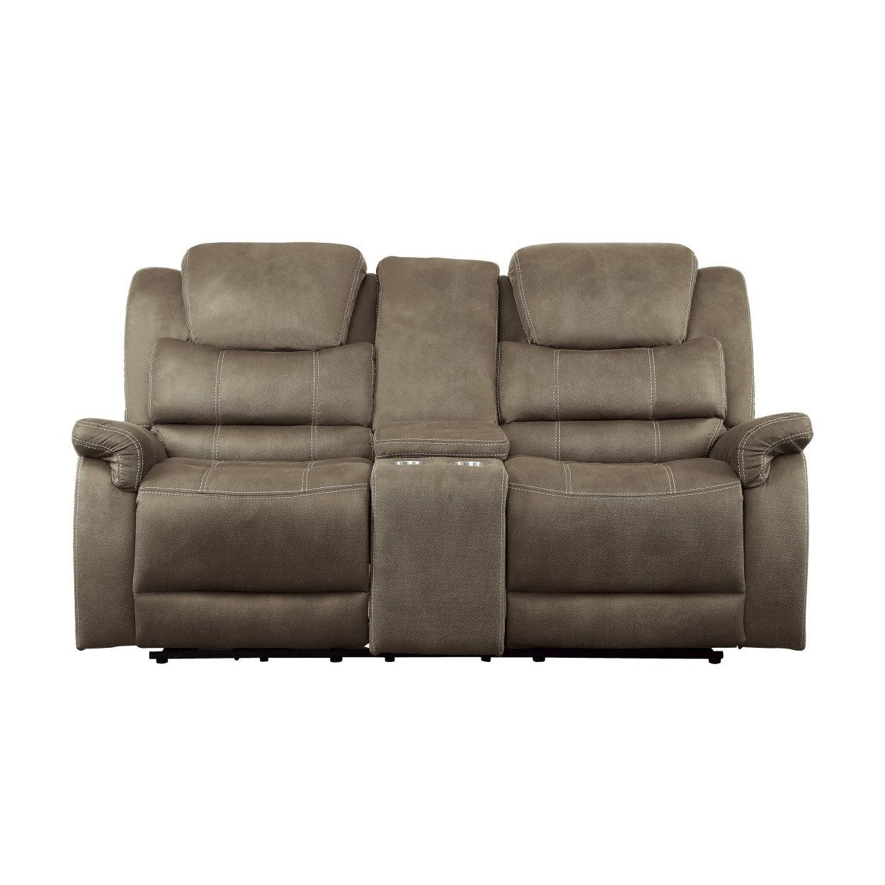 POWER DOUBLE RECLINING LOVE SEAT WITH CENTER CONSOLE, POWER HEADRESTS &amp; USB PORTS, BROWN 100% POLYESTER 9848BR-2PWH