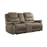 POWER DOUBLE RECLINING LOVE SEAT WITH CENTER CONSOLE, POWER HEADRESTS & USB PORTS, BROWN 100% POLYESTER 9848BR-2PWH