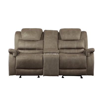 DOUBLE GLIDER RECLINING LOVE SEAT WITH CENTER CONSOLE, BROWN 100% POLYESTER 9848BR-2