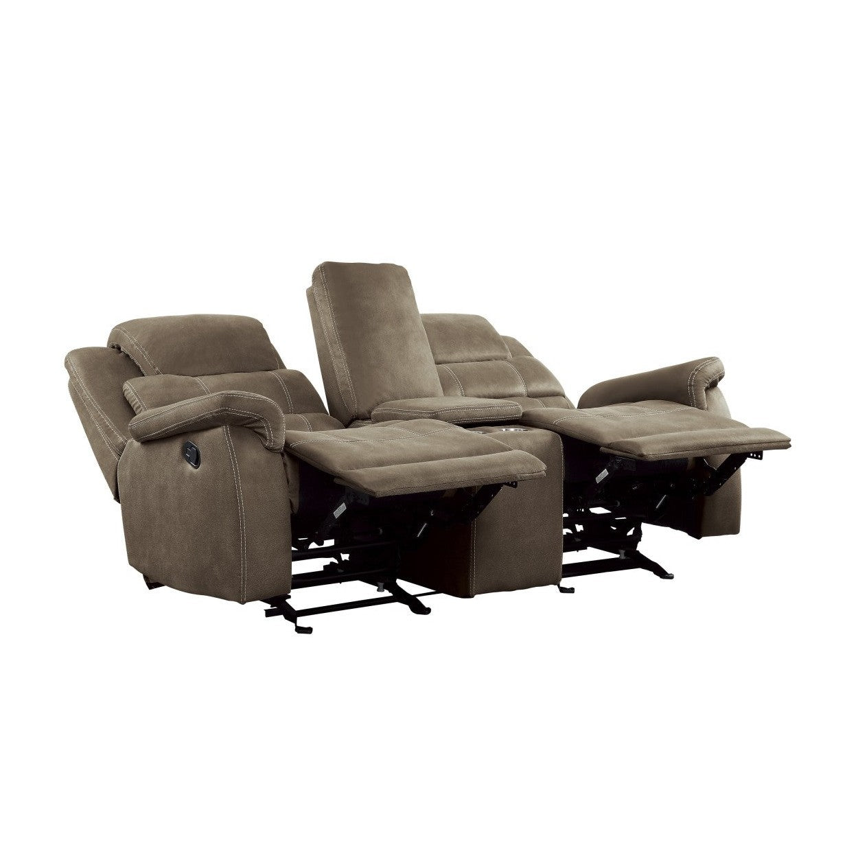 DOUBLE GLIDER RECLINING LOVE SEAT WITH CENTER CONSOLE, BROWN 100% POLYESTER 9848BR-2