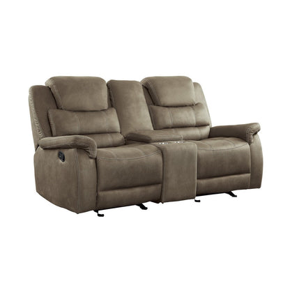 DOUBLE GLIDER RECLINING LOVE SEAT WITH CENTER CONSOLE, BROWN 100% POLYESTER 9848BR-2