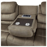 DOUBLE RECLINING SOFA WITH DROP DOWN CUP HOLDERS & RECEPTACLES, BROWN 100% POLYESTER 9848BR-3