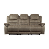 DOUBLE RECLINING SOFA WITH DROP DOWN CUP HOLDERS & RECEPTACLES, BROWN 100% POLYESTER 9848BR-3