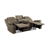 DOUBLE RECLINING SOFA WITH DROP DOWN CUP HOLDERS & RECEPTACLES, BROWN 100% POLYESTER 9848BR-3