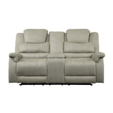 POWER DOUBLE RECLINING LOVE SEAT WITH CENTER CONSOLE, POWER HEADRESTS & USB PORTS, GRAY 100% POLYESTER 9848GY-2PWH