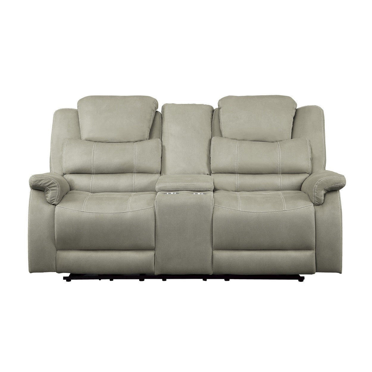 POWER DOUBLE RECLINING LOVE SEAT WITH CENTER CONSOLE, POWER HEADRESTS &amp; USB PORTS, GRAY 100% POLYESTER 9848GY-2PWH