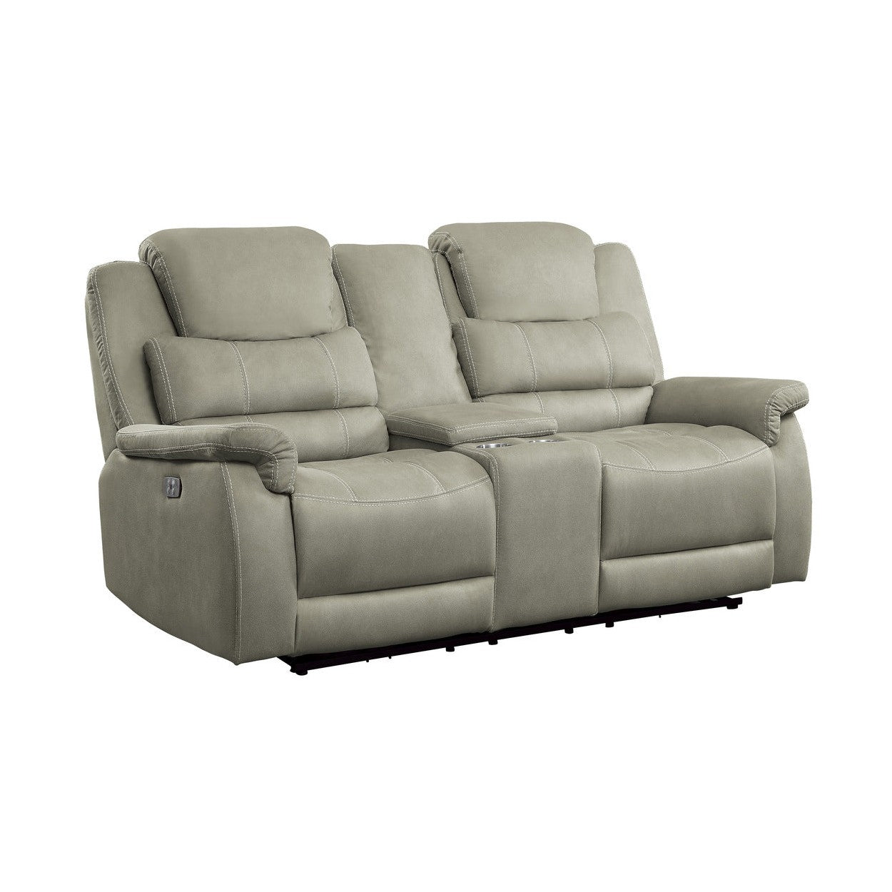 POWER DOUBLE RECLINING LOVE SEAT WITH CENTER CONSOLE, POWER HEADRESTS &amp; USB PORTS, GRAY 100% POLYESTER 9848GY-2PWH