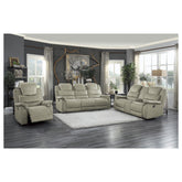 DOUBLE GLIDER RECLINING LOVE SEAT WITH CENTER CONSOLE, LIGHT GRAY 100% POLYESTER 9848GY-2