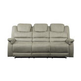 POWER DOUBLE RECLINING SOFA WITH POWER HEADRESTS, DROP DOWN CUP HOLDERS, RECEPTACLES & USB PORTS, GRAY 100% POLYESTER 9848GY-3PWH