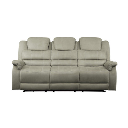 POWER DOUBLE RECLINING SOFA WITH POWER HEADRESTS, DROP DOWN CUP HOLDERS, RECEPTACLES &amp; USB PORTS, GRAY 100% POLYESTER 9848GY-3PWH