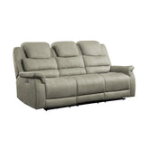 POWER DOUBLE RECLINING SOFA WITH POWER HEADRESTS, DROP DOWN CUP HOLDERS, RECEPTACLES & USB PORTS, GRAY 100% POLYESTER 9848GY-3PWH