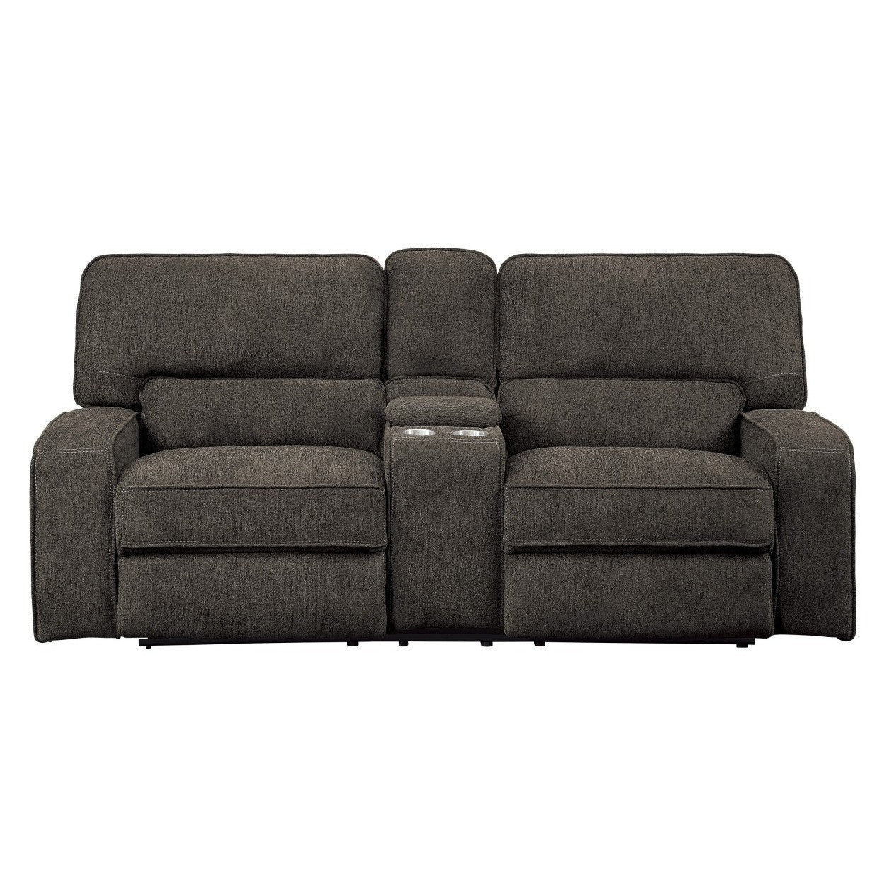 POWER DOUBLE RECLINING LOVE SEAT WITH CENTER CONSOLE, POWER HEADRESTS &amp; USB PORTS, CHOCOLATE 100% POLYESTER 9849CH-2PWH