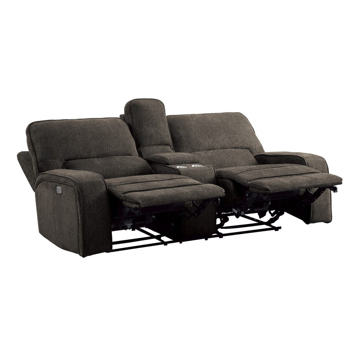 POWER DOUBLE RECLINING LOVE SEAT WITH CENTER CONSOLE, POWER HEADRESTS &amp; USB PORTS, CHOCOLATE 100% POLYESTER 9849CH-2PWH