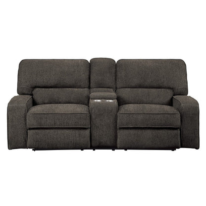 DOUBLE RECLINING LOVE SEAT WITH CENTER CONSOLE, CHOCOLATE 100% POLYESTER 9849CH-2