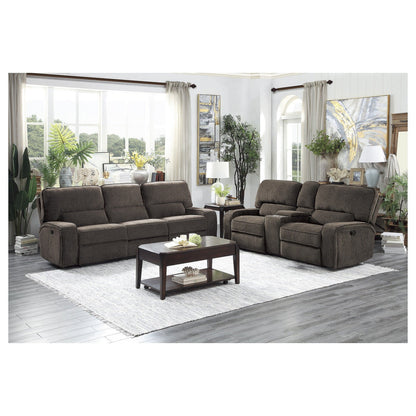 DOUBLE RECLINING SOFA, CHOCOLATE 100% POLYESTER 9849CH-3