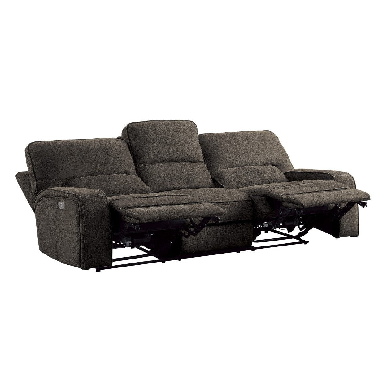 POWER DOUBLE RECLINING SOFA WITH POWER HEADRESTS &amp; USB PORTS, CHOCOLATE 100% POLYESTER 9849CH-3PWH