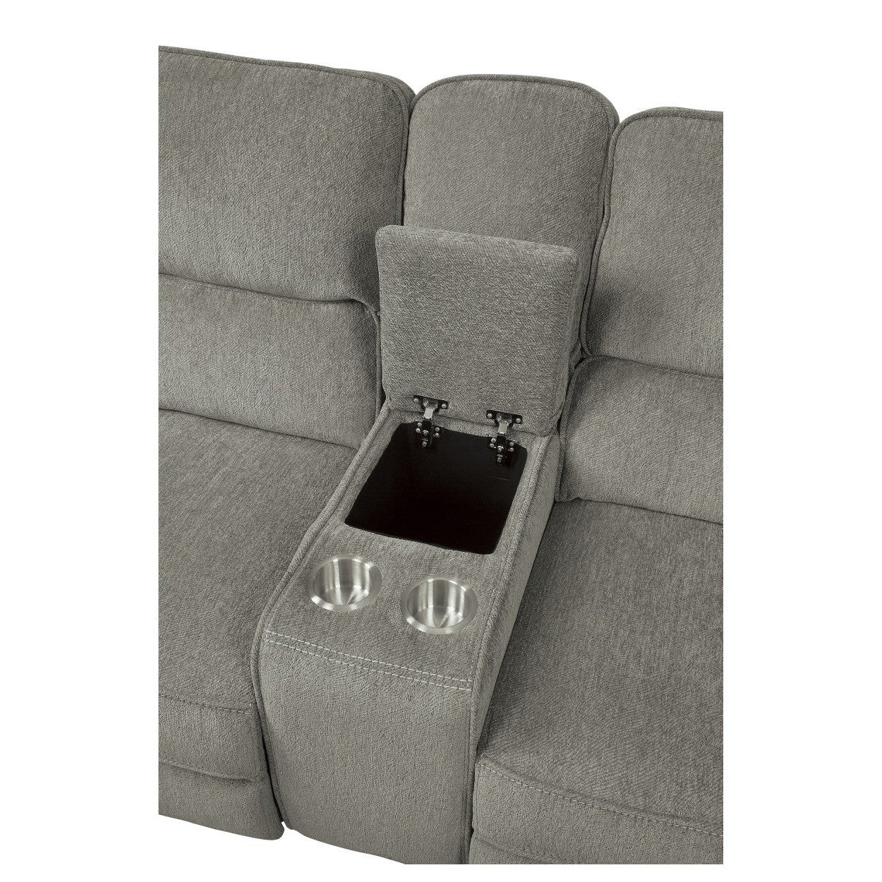 POWER DOUBLE RECLINING LOVE SEAT WITH CENTER CONSOLE, POWER HEADRESTS &amp; USB PORTS, MOCHA 100% POLYESTER 9849MC-2PWH