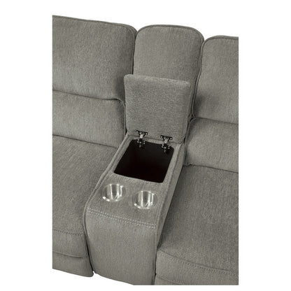 POWER DOUBLE RECLINING LOVE SEAT WITH CENTER CONSOLE, POWER HEADRESTS &amp; USB PORTS, MOCHA 100% POLYESTER 9849MC-2PWH