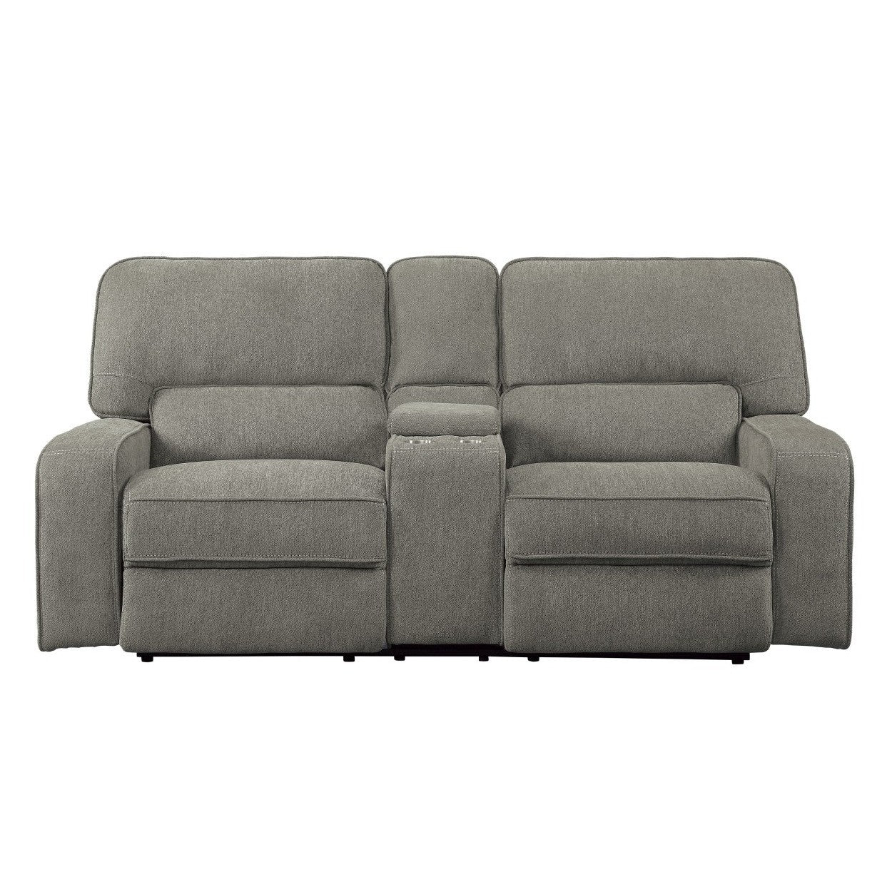 POWER DOUBLE RECLINING LOVE SEAT WITH CENTER CONSOLE, POWER HEADRESTS &amp; USB PORTS, MOCHA 100% POLYESTER 9849MC-2PWH