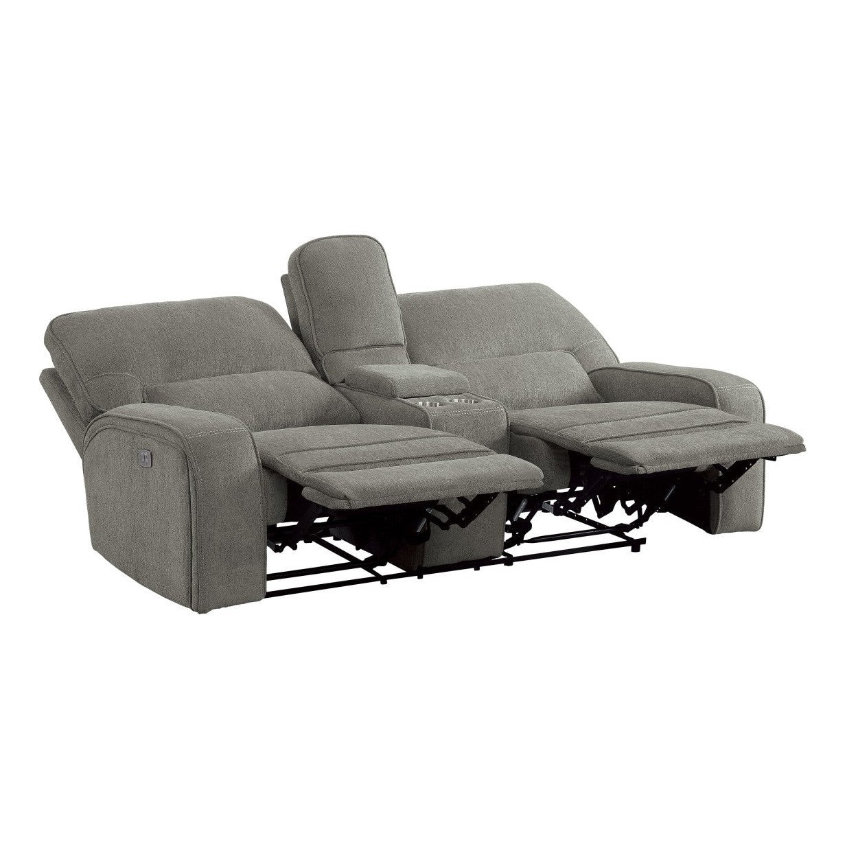 POWER DOUBLE RECLINING LOVE SEAT WITH CENTER CONSOLE, POWER HEADRESTS &amp; USB PORTS, MOCHA 100% POLYESTER 9849MC-2PWH