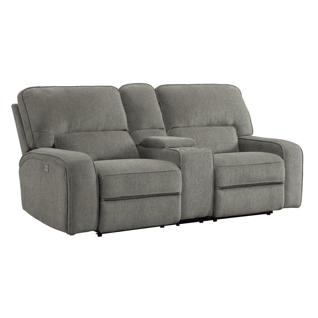 POWER DOUBLE RECLINING LOVE SEAT WITH CENTER CONSOLE, POWER HEADRESTS &amp; USB PORTS, MOCHA 100% POLYESTER 9849MC-2PWH