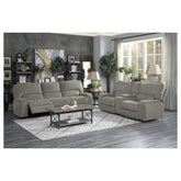 POWER DOUBLE RECLINING SOFA WITH POWER HEADRESTS & USB PORTS, MOCHA 100% POLYESTER 9849MC-3PWH