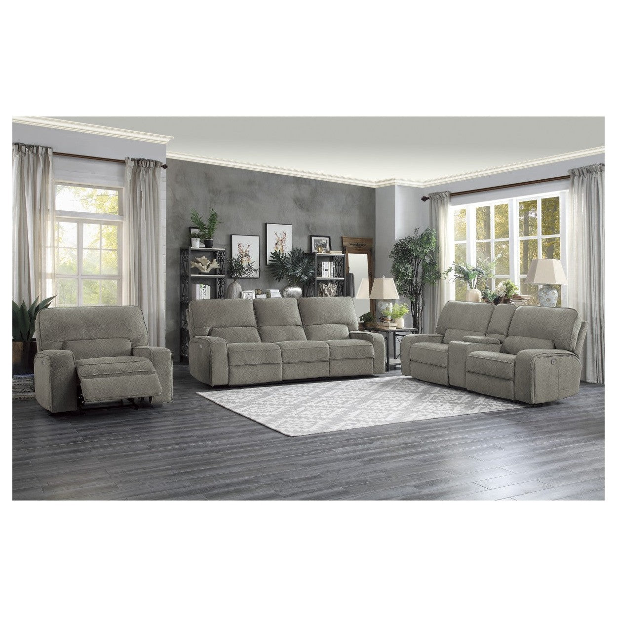 POWER DOUBLE RECLINING SOFA WITH POWER HEADRESTS &amp; USB PORTS, MOCHA 100% POLYESTER 9849MC-3PWH