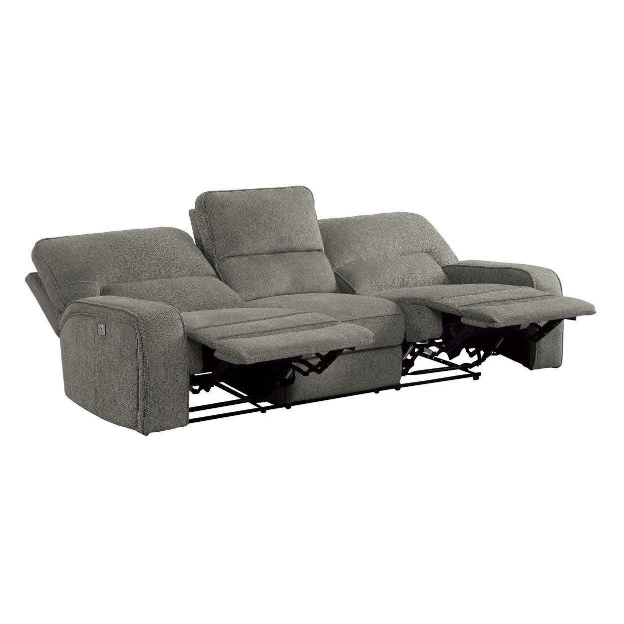 POWER DOUBLE RECLINING SOFA WITH POWER HEADRESTS &amp; USB PORTS, MOCHA 100% POLYESTER 9849MC-3PWH