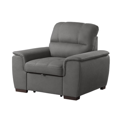 CHAIR W/ PULL-OUT OTTOMAN, GRAY 100% POLYETSER 9858GY-1