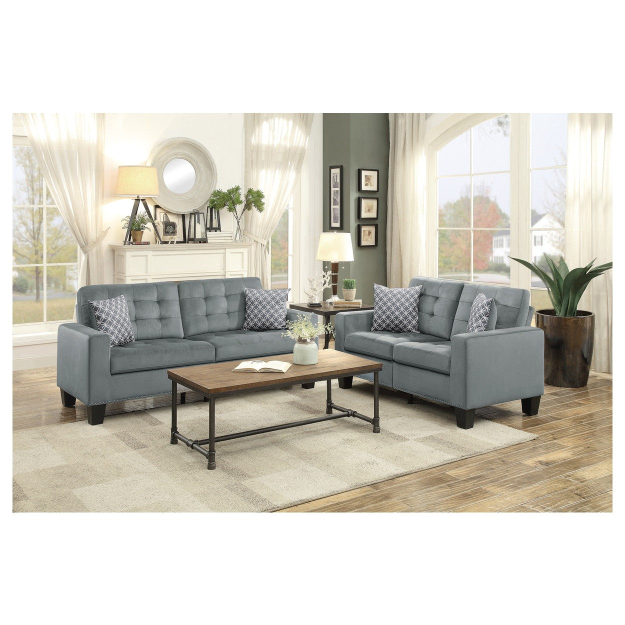 SOFA, 2 PILLOWS, GRAY 100% POLYESTER 9957GY-3