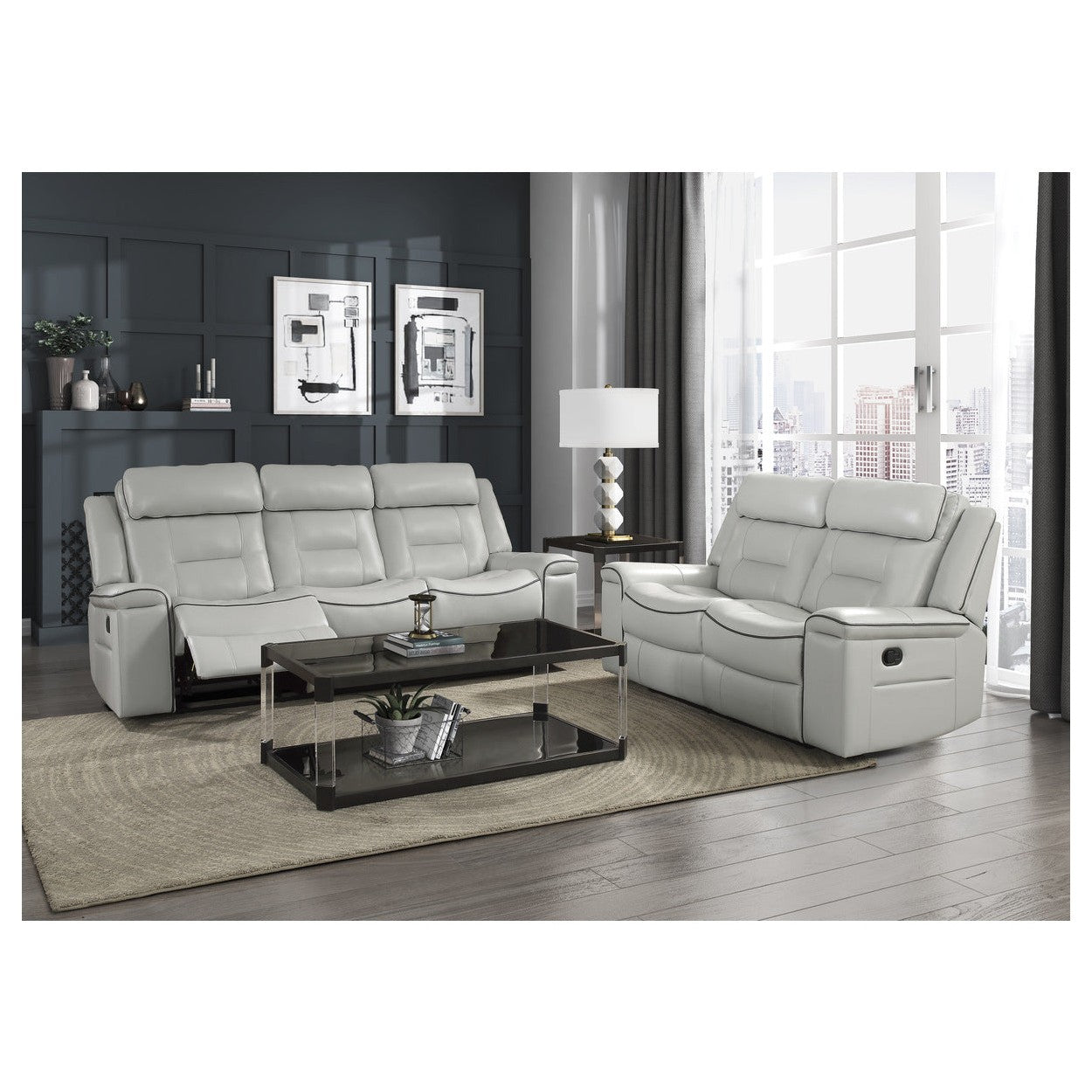 Light gray leather online recliner