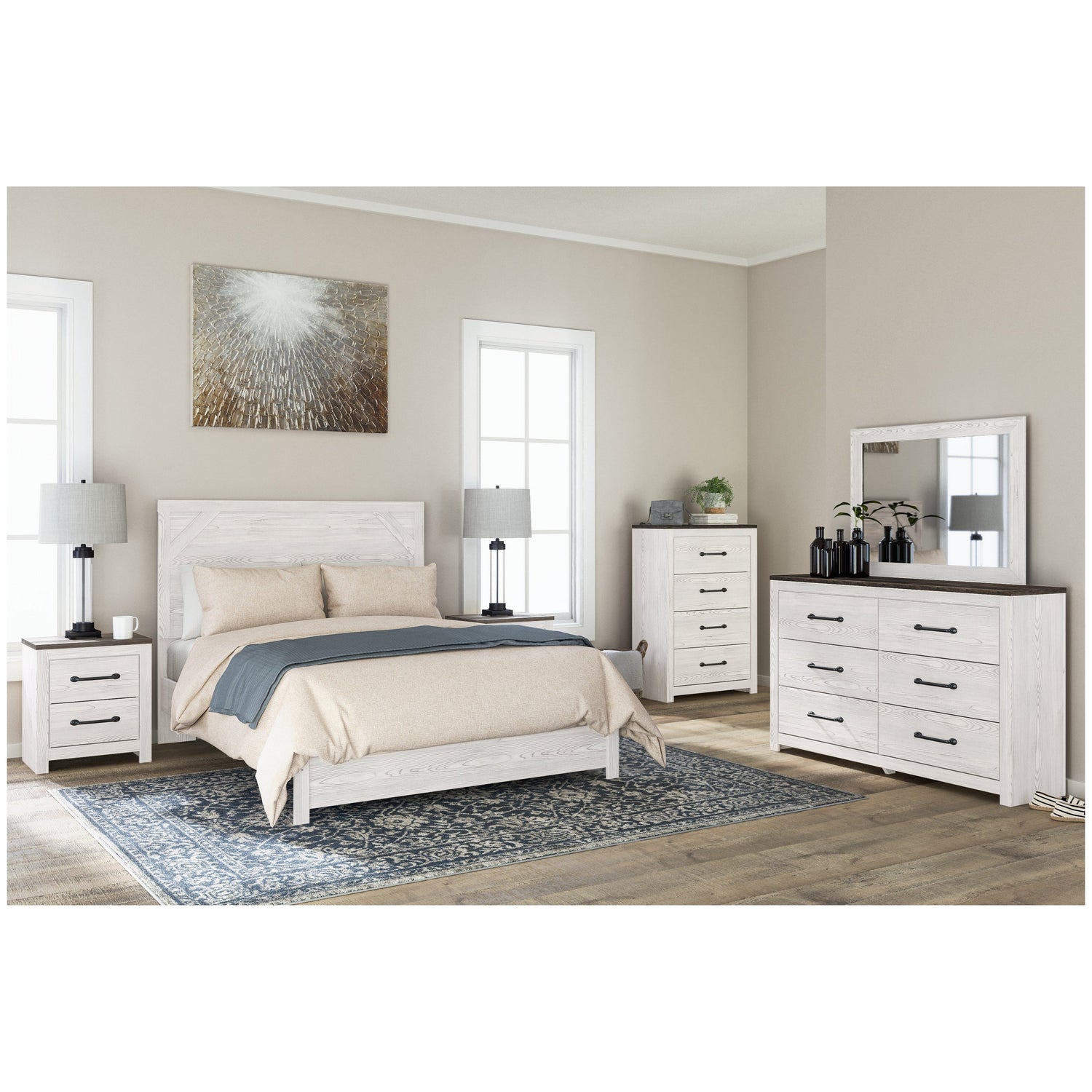 Gerridan Queen Panel Bed with Dresser and Mirror, Chest and 2 Nightstands Ash-B1190B13