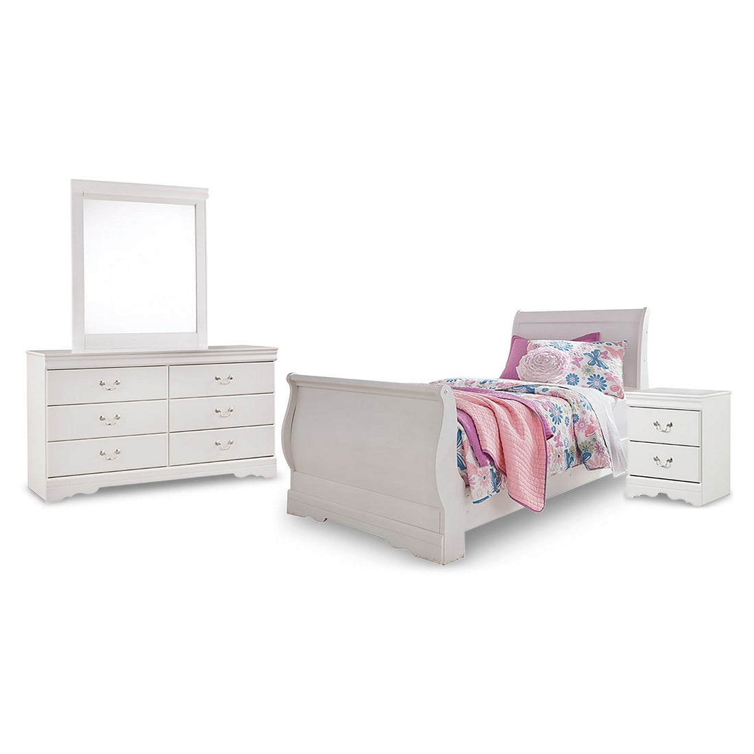 Anarasia Twin Sleigh Bed, Dresser, Mirror and Nightstand Ash-B129B10