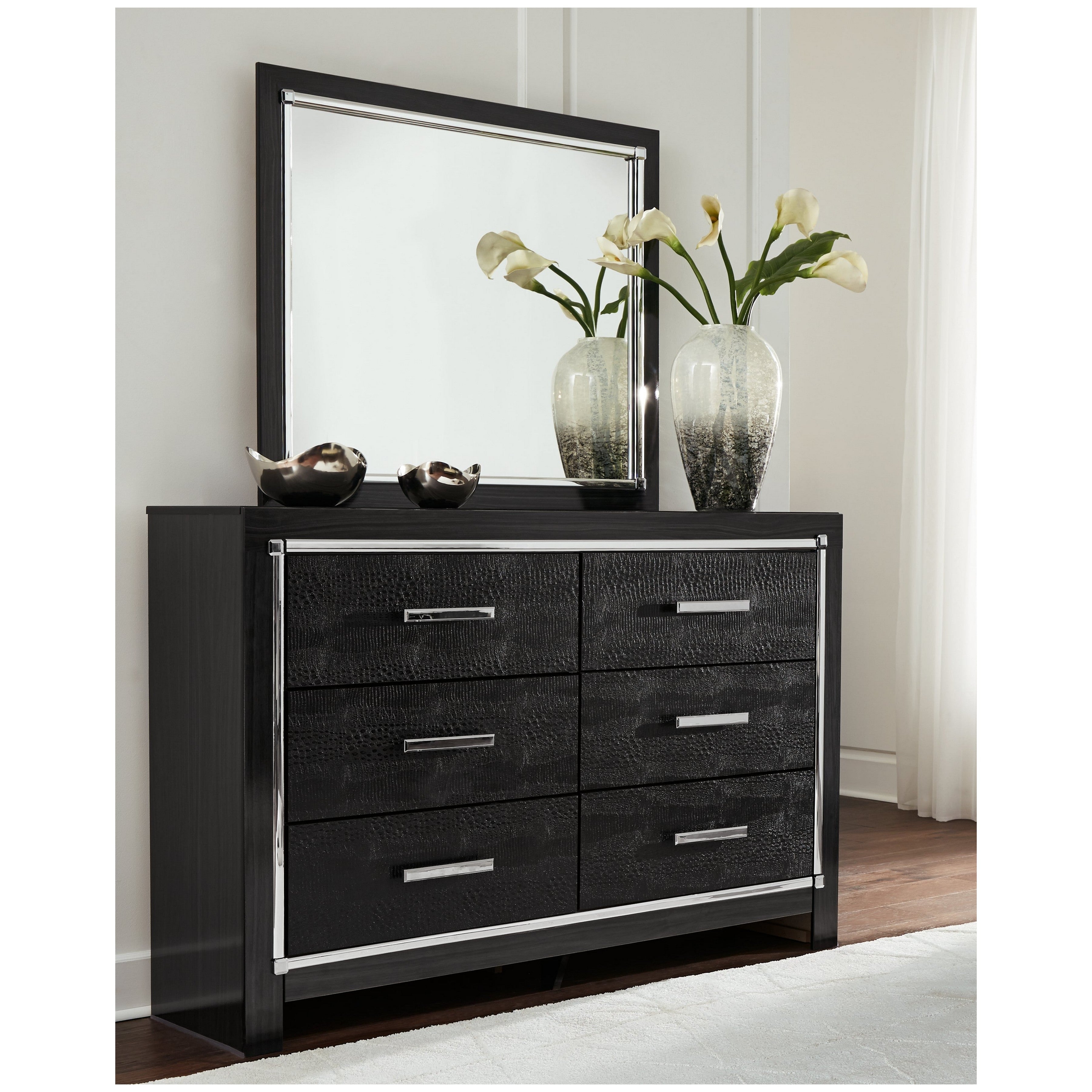 Kaydell Queen Upholstered Panel Storage Bed, Dresser, Mirror and 2 Nightstands Ash-B1420B27