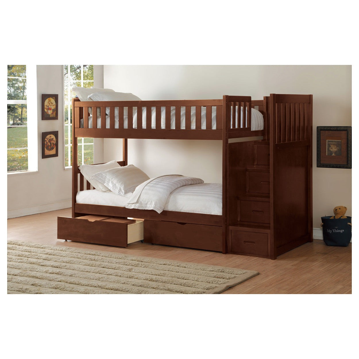 (5) Bunk Bed with Reversible Step Storage and Storage Boxes B2013SBDC-1*T