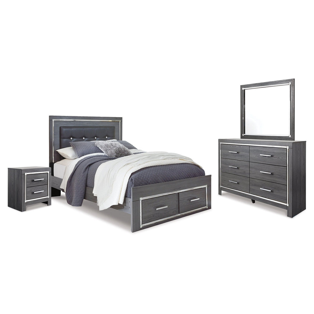 Lodanna Queen Panel Storage Bed with Mirrored Dresser and Nightstand Ash-B214B16