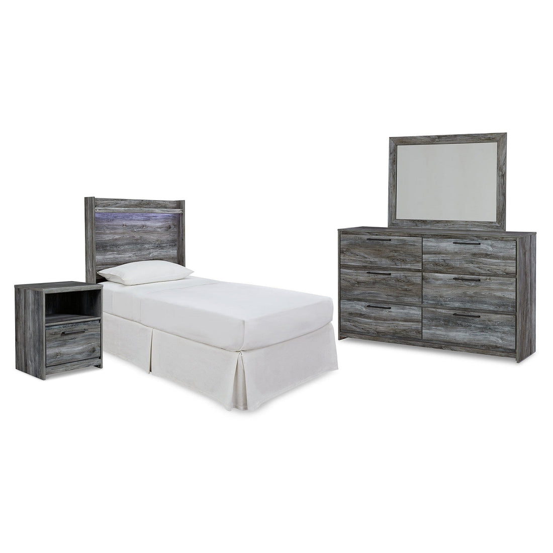 Baystorm Twin Panel Bed Headboard, Dresser, Mirror and Nightstand Ash-B221B40