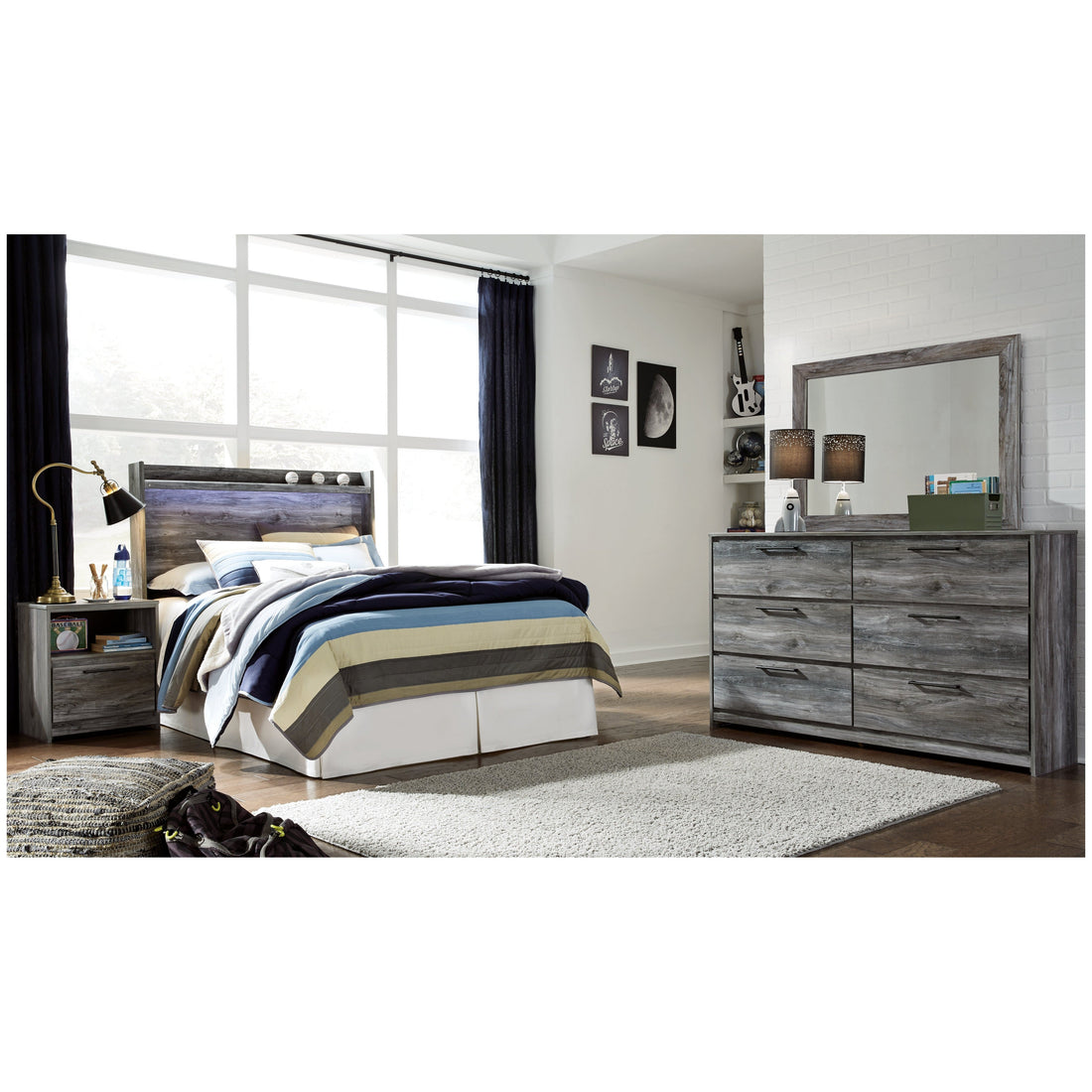 Baystorm Full Panel Bed Headboard, Dresser, Mirror and Nightstand Ash-B221B39