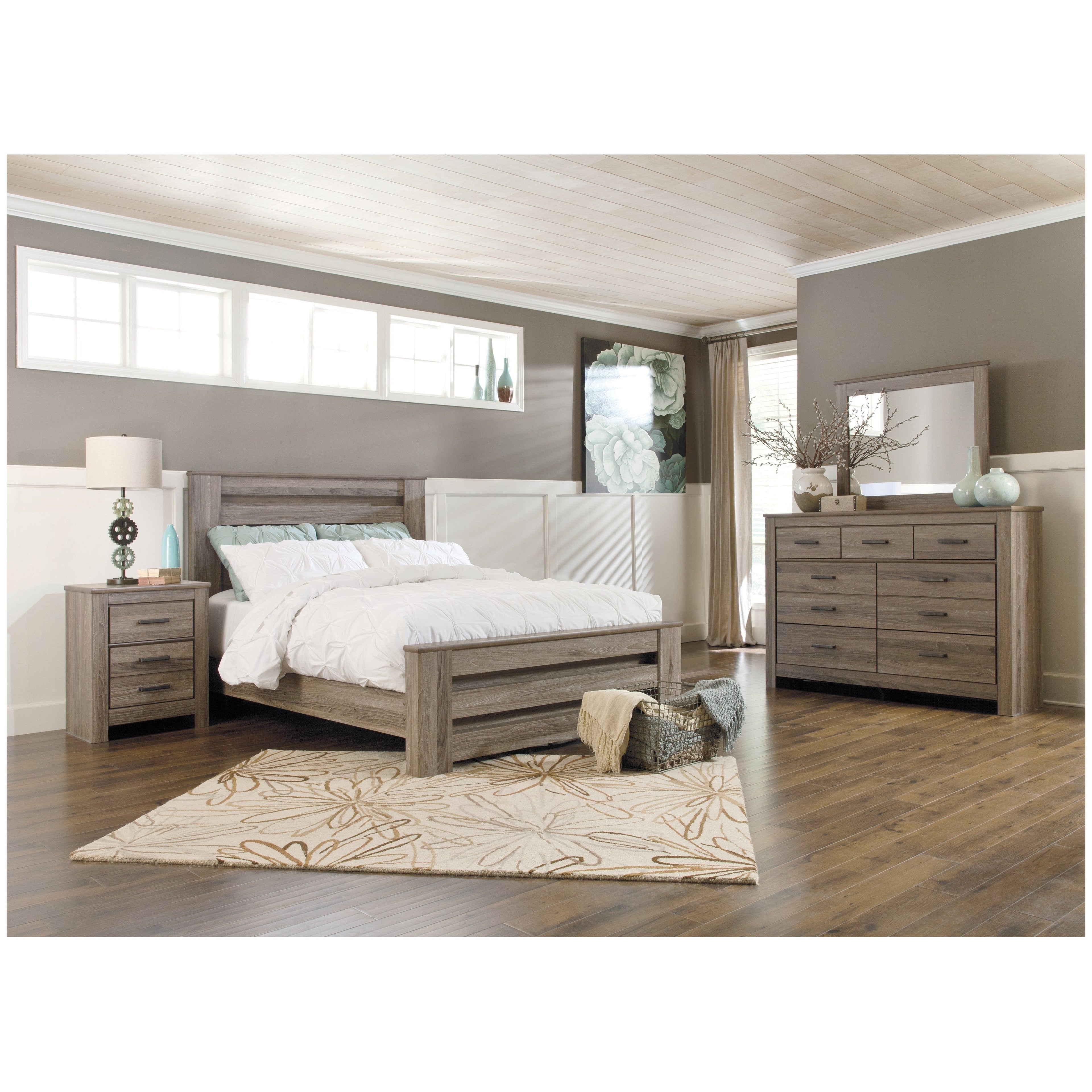 Zelen Queen Panel Bed, Dresser, Mirror and Nightstand Ash-B248B8