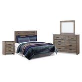 Zelen Queen Panel Headboard Bed with Mirrored Dresser and Nightstand Ash-B248B7